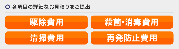 各項目（駆除・清掃・殺菌消毒・再発防止）の詳細なお見積りをご提出